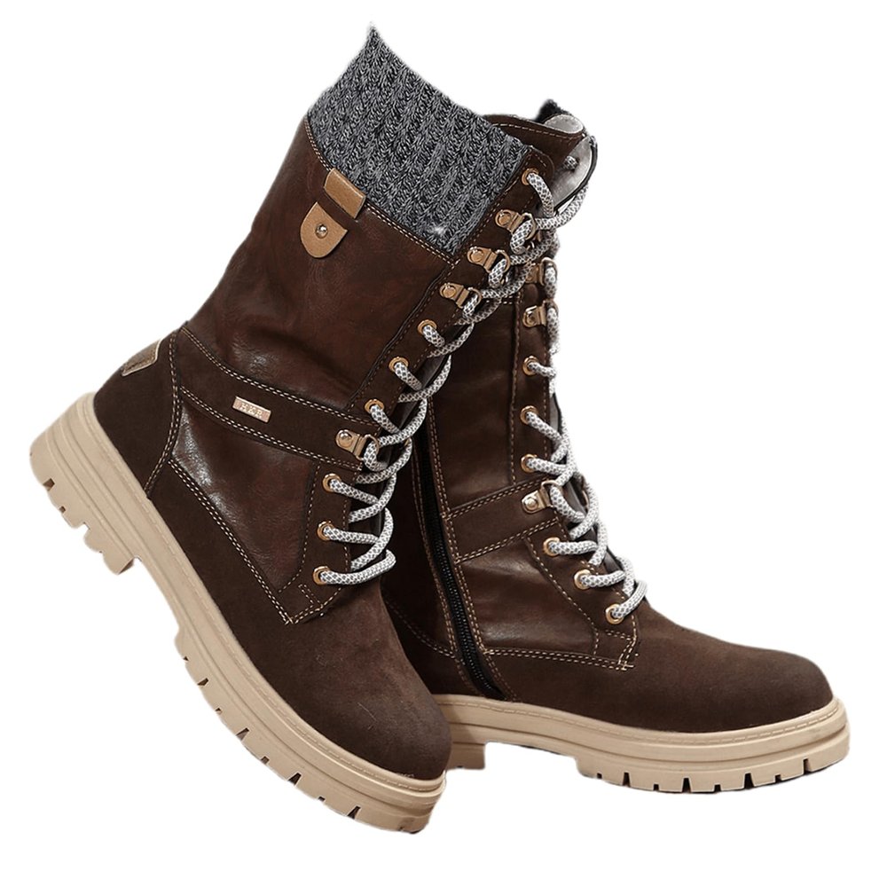 Ladmiple Boots For Women Cowboy Style Leather Women's Military Combat Boots Mid Calf Side Zipper Low Heel Motorcycle Riding Biker Boots Winter Western Dress Ankle Booties 2023