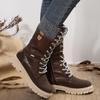 Ladmiple Boots For Women Cowboy Style Leather Women's Military Combat Boots Mid Calf Side Zipper Low Heel Motorcycle Riding Biker Boots Winter Western Dress Ankle Booties 2023 view 2