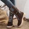 Ladmiple Boots For Women Cowboy Style Leather Women's Military Combat Boots Mid Calf Side Zipper Low Heel Motorcycle Riding Biker Boots Winter Western Dress Ankle Booties 2023 view 3
