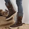 Ladmiple Boots For Women Cowboy Style Leather Women's Military Combat Boots Mid Calf Side Zipper Low Heel Motorcycle Riding Biker Boots Winter Western Dress Ankle Booties 2023 view 4