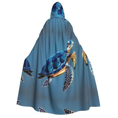 Blue Sea Turtle Pint Hooded Cloak Long for Christmas Halloween Cosplay Costumes 59inch