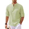 Maiyifu-GJ Men'a Casual Henley Shirts Band Collar Long Sleeve Beach Hippie T Shirts Business Striped Shirts (Large,Green) view 1