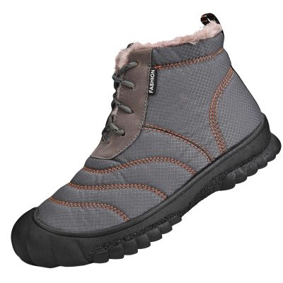 SECHRITE Winter Sneakers for Men Waterproof Booties Anti Slip Thickening Sneakers Outdoor Snow Boots Fur Lined Lace Up Insulated Rubber Winter Warm Sneakers Grey 41