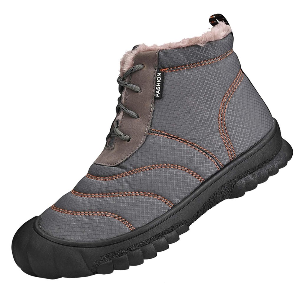 SECHRITE Winter Sneakers for Men Waterproof Booties Anti Slip Thickening Sneakers Outdoor Snow Boots Fur Lined Lace Up Insulated Rubber Winter Warm Sneakers Grey 41