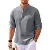 Maiyifu-GJ Men'a Casual Henley Shirts Band Collar Long Sleeve Beach Hippie T Shirts Business Striped Shirts (3X-Large,Dark Gray 2) view 1