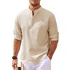 Maiyifu-GJ Men'a Casual Henley Shirts Band Collar Long Sleeve Beach Hippie T Shirts Business Striped Shirts (3X-Large,Khaki) view 1