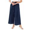 ABEWIP Flowy Pants for Women Elastic High Waist Casual Wide Leg Long Palazzo Linen Black Boho Pants with Pockets Blue XL view 3