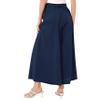 ABEWIP Flowy Pants for Women Elastic High Waist Casual Wide Leg Long Palazzo Linen Black Boho Pants with Pockets Blue XL view 4
