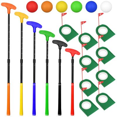 21 Pcs Adjustable Golf Putters Set 6 Two Way Mini Golf Putter for Right Left Handed 6 Colored Practice Balls 9 Pcs Plastic Hole Training Aid for Men Women Indoor Outdoor Backyard
