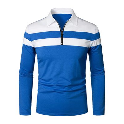 Maiyifu-GJ Mens Long Sleeve Polo Shirt Casual Slim Fit Shirts Activewear Contrast Color Patchwork T Shirts Tops (3X-Large,Blue 1)