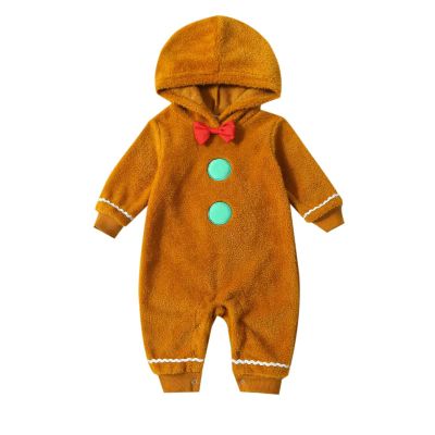 Adobabirl Baby Gingerbread Costume Boy Girl Christmas Outfit Gingerbread Onesie Footies Romper with Hat Cute Cosplay Outfit (Hoodie Gingerbread Costume,3-6 Months)