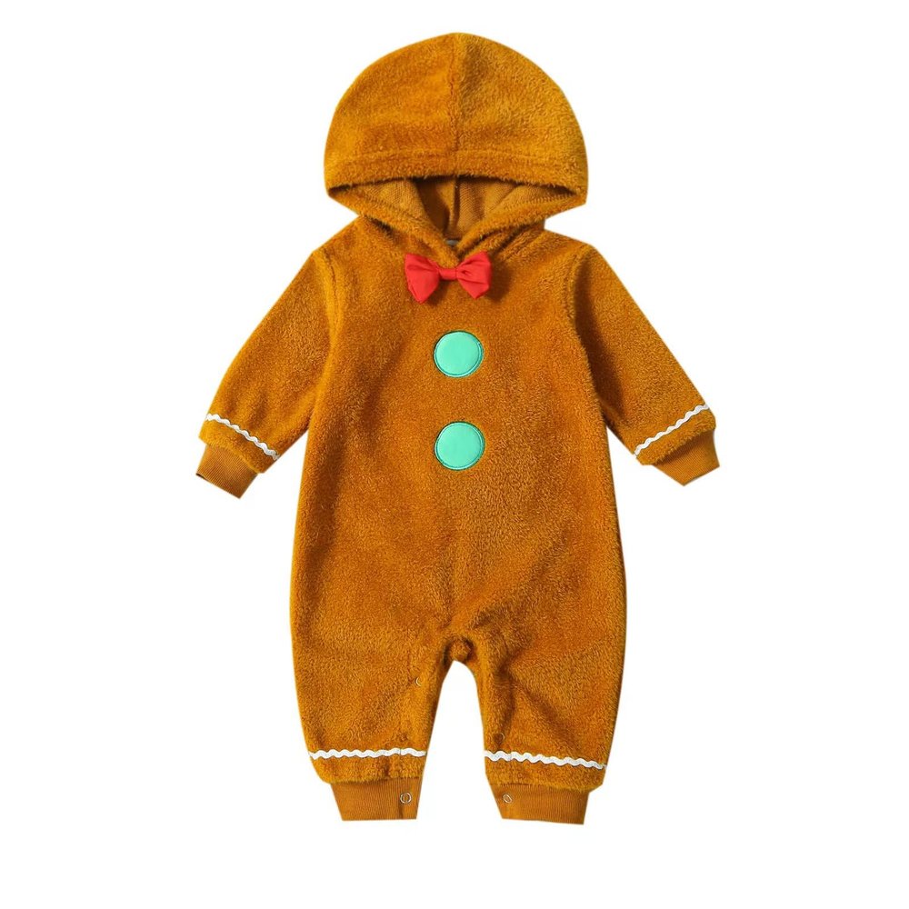Adobabirl Baby Gingerbread Costume Boy Girl Christmas Outfit Gingerbread Onesie Footies Romper with Hat Cute Cosplay Outfit (Hoodie Gingerbread Costume,3-6 Months)