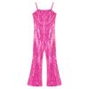 Manyakai Kids Girls 70s 80s Hippie Disco Costumes Shiny Sequins Character Roleplay Jumpsuit for Stage Party Peach 14 Years view 3