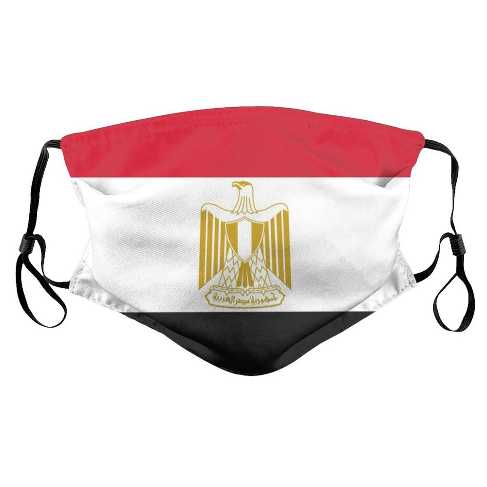 Reusable Cloth Face Masks with 2 Filters Egypt-Egyptian-Flag-Soccer Washable Face Covering Medium Black
