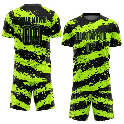 Customized Green and Black Soccer Jerseys Sets Personalized Soccer T Shirts and Shorts Round Neck Casual Tees Team Uniforms with Name & Number Printed for Men/Women/Youth/Boys/Girls