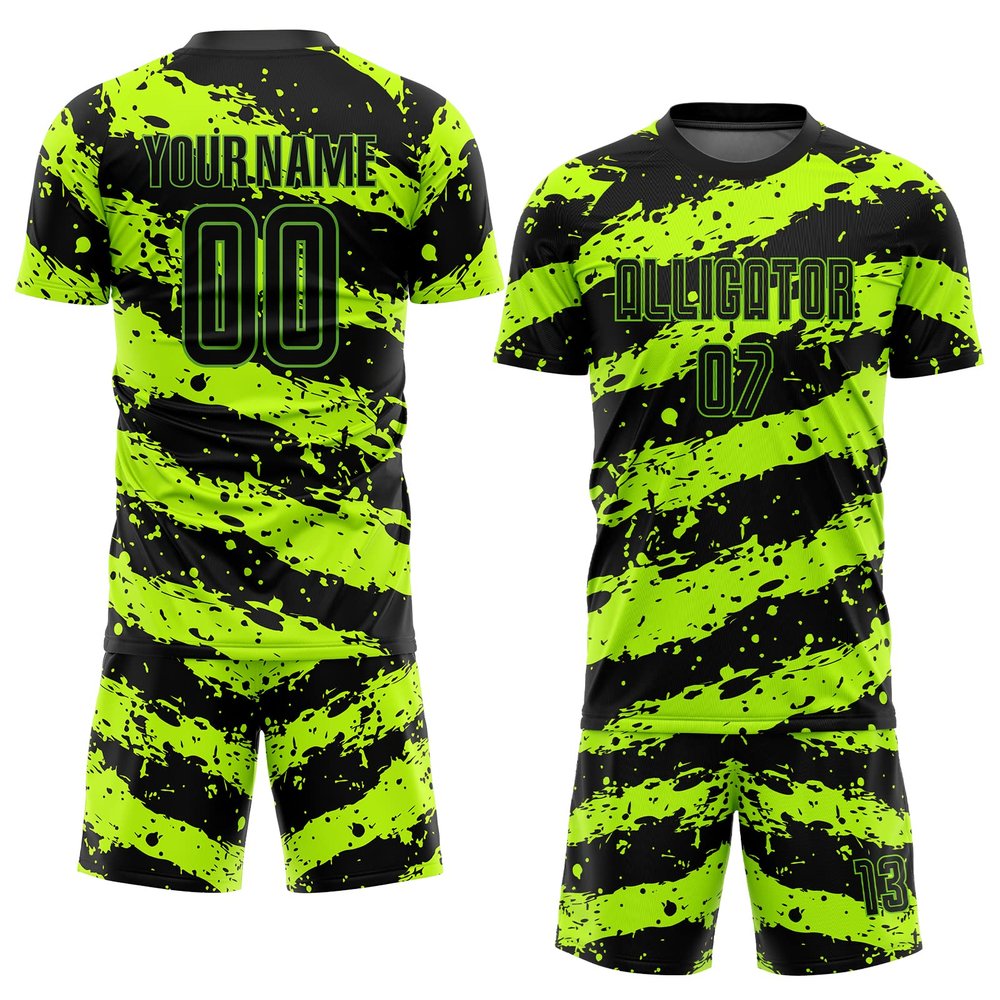 Customized Green and Black Soccer Jerseys Sets Personalized Soccer T Shirts and Shorts Round Neck Casual Tees Team Uniforms with Name & Number Printed for Men/Women/Youth/Boys/Girls