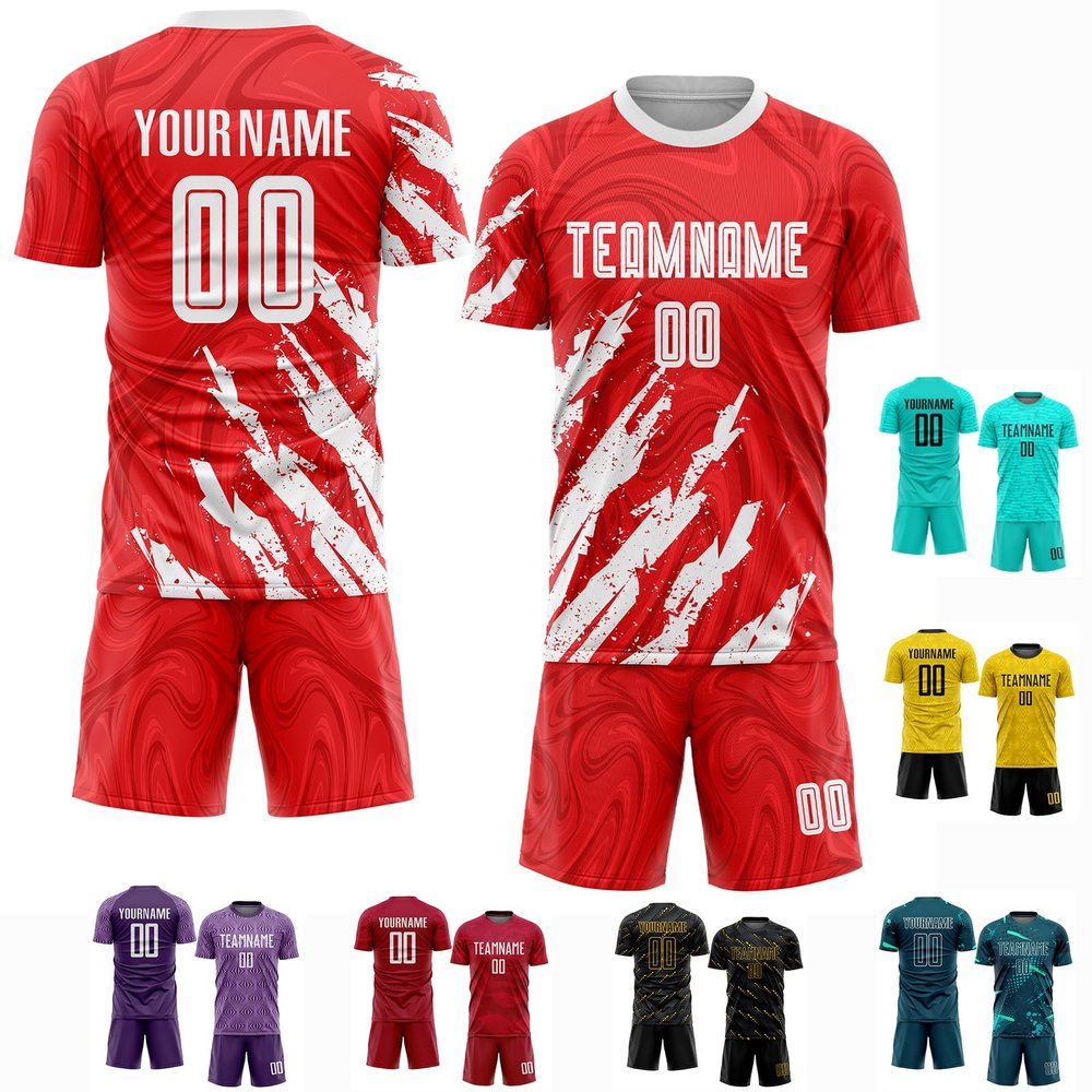 Custom Soccer Jerseys Red White for Youth Boys Girls Men Women Personalized Football T-Shirts and Shorts Sets Design Team Outfit Print Your Own Number Name Logo