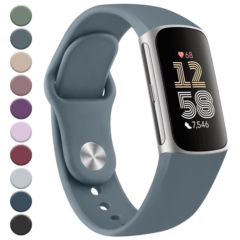 Meliya Band Compatible with Fitbit Charge 6 Bands / Fitbit Charge 5 Bands Women Men, Soft Silicone Adjustable Waterproof Sport Replacement Wristbands Strap for Fitbit Charge 6/Charge 5 Fitness Tracker (Blue Gray)