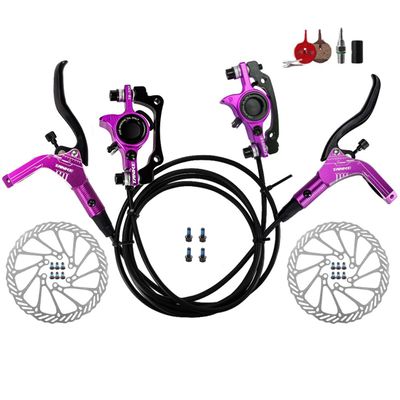 2 Piston Mountain Bike Hydraulic Brakes With 160mm Rotors Left Front 800mm Right Rear 1400mm Bike Hydraulic Disc Brakes Aluminum Alloy Hydraulic Brake Set (Color : Purple)