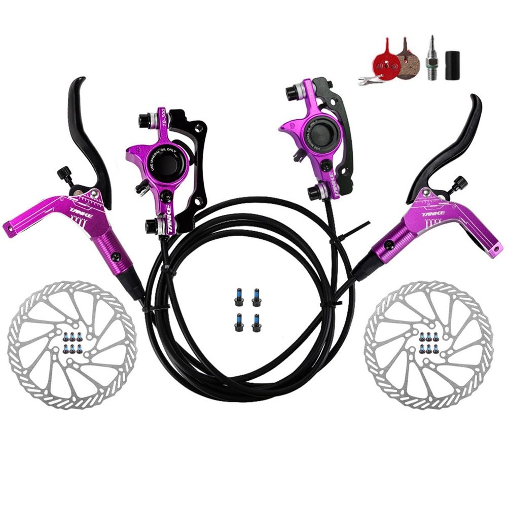 2 Piston Mountain Bike Hydraulic Brakes With 160mm Rotors Left Front 800mm Right Rear 1400mm Bike Hydraulic Disc Brakes Aluminum Alloy Hydraulic Brake Set (Color : Purple)