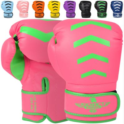 Exxact Sports Knockout Youth Boxing Gloves for Kids (3-15 Years) with Padded Protection and Wrist Support, Durable Engineered Leather Kids Boxing Gloves for Sparring (Pink/Green, 6 OZ)