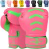 Exxact Sports Knockout Youth Boxing Gloves for Kids (3-15 Years) with Padded Protection and Wrist Support, Durable Engineered Leather Kids Boxing Gloves for Sparring (Pink/Green, 6 OZ) view 1