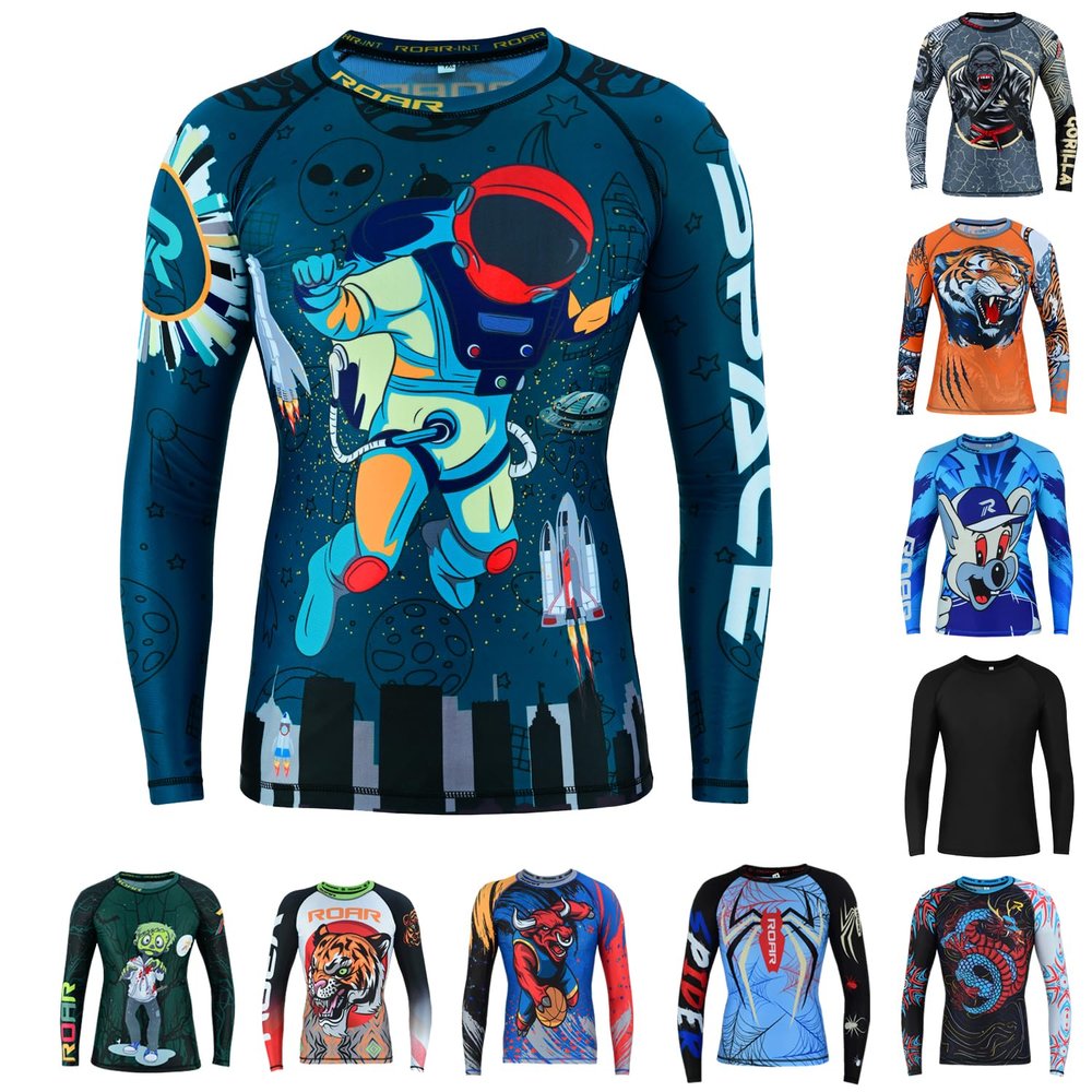 Roar BJJ Kid's MMA Rash Guard Training No-Gi and Gi Jiu Jitsu Rashguard MMA Grappling Compression Shirts Wrestling (US, Alpha, X-Large, Regular, Space)