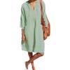 Akivide Women V Neck Cotton Linen Midi Dress Summer Casual Half Sleeve Drawstring Beach Flowy Plus Size Tshirt Tunic Dress with Pocket view 1