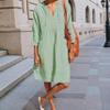 Akivide Women V Neck Cotton Linen Midi Dress Summer Casual Half Sleeve Drawstring Beach Flowy Plus Size Tshirt Tunic Dress with Pocket view 2