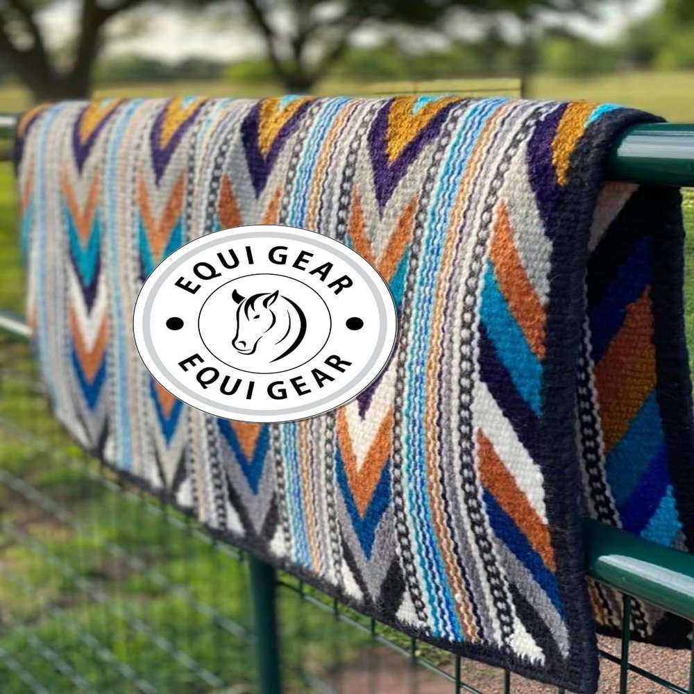 EQUIGEAR Western Show Horse Saddle Blanket New Zealand Wool Western Design Handmade Saddle Blanket Top Wool Pad Sensor Flex (Customization Available) IZ10 (32x32)