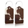 2 Pack Luggage Tag for Suitcases, Cow Hide Brown Leather Baggage Tags Privacy Cover ID Label for Women Men Travel view 1
