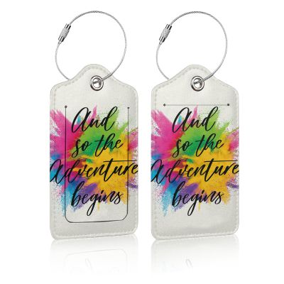 2 Pack Luggage Tag for Suitcases, and So The Adventure Begins Colorful Leather Baggage Tags Privacy Cover ID Label for Women Men Travel