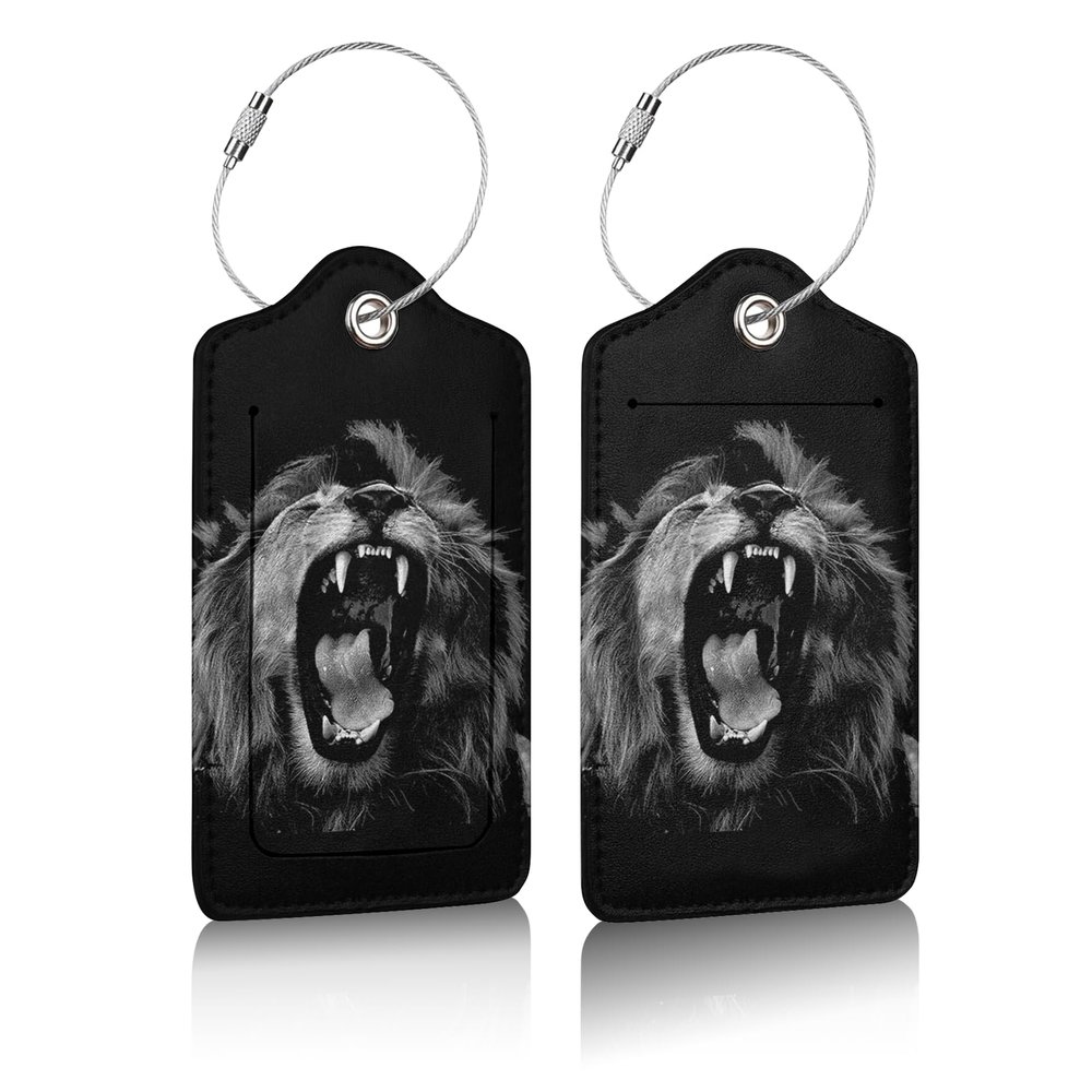 2 Pack Luggage Tag for Suitcases, Lion Leather Baggage Tags Privacy Cover ID Label for Women Men Travel
