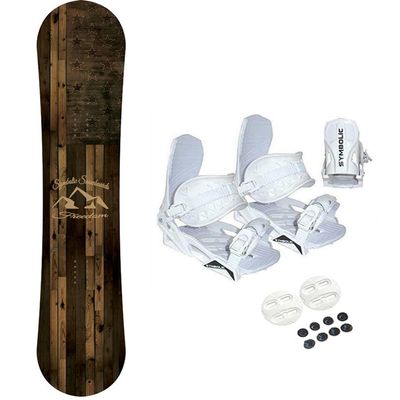 Symbolic Freedom USA Snowboard and Bindings Package with Leash & Stomp Men Women Kids Regular-Wide (130cm/XS WHT Binding(Kid 1-6))