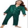 ALHAVONE Kids Girl Pajama Set with Headband Blindfold Hair Tie Toddler Boy Girl Satin Silky Button-up Pajama Sleepwear (Deep green-long, 160) view 3