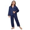ALHAVONE Kids Girl Pajama Set with Headband Blindfold Hair Tie Toddler Boy Girl Satin Silky Button-up Pajama Sleepwear (Navy-long, 130) view 3