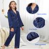 ALHAVONE Kids Girl Pajama Set with Headband Blindfold Hair Tie Toddler Boy Girl Satin Silky Button-up Pajama Sleepwear (Navy-long, 130) view 4