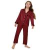 ALHAVONE Kids Girl Pajama Set with Headband Blindfold Hair Tie Toddler Boy Girl Satin Silky Button-up Pajama Sleepwear (Burgundy-long, 160) view 2