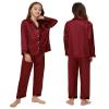 ALHAVONE Kids Girl Pajama Set with Headband Blindfold Hair Tie Toddler Boy Girl Satin Silky Button-up Pajama Sleepwear (Burgundy-long, 160) view 3