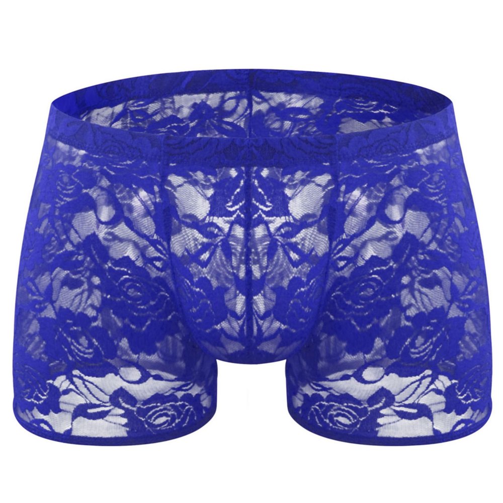 BreakEgg Men's Lace Boxers Underwear Seamless Lace Design with Low Waist Sexy and Comfortable Mens Under Panties (Dark Blue,One Size)