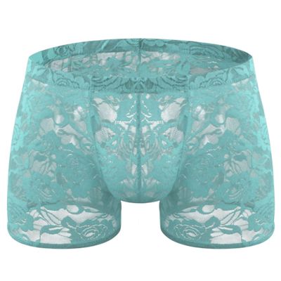 BreakEgg Men's Lace Boxers Underwear Seamless Lace Design with Low Waist Sexy and Comfortable Mens Under Panties (Sky Blue,One Size)