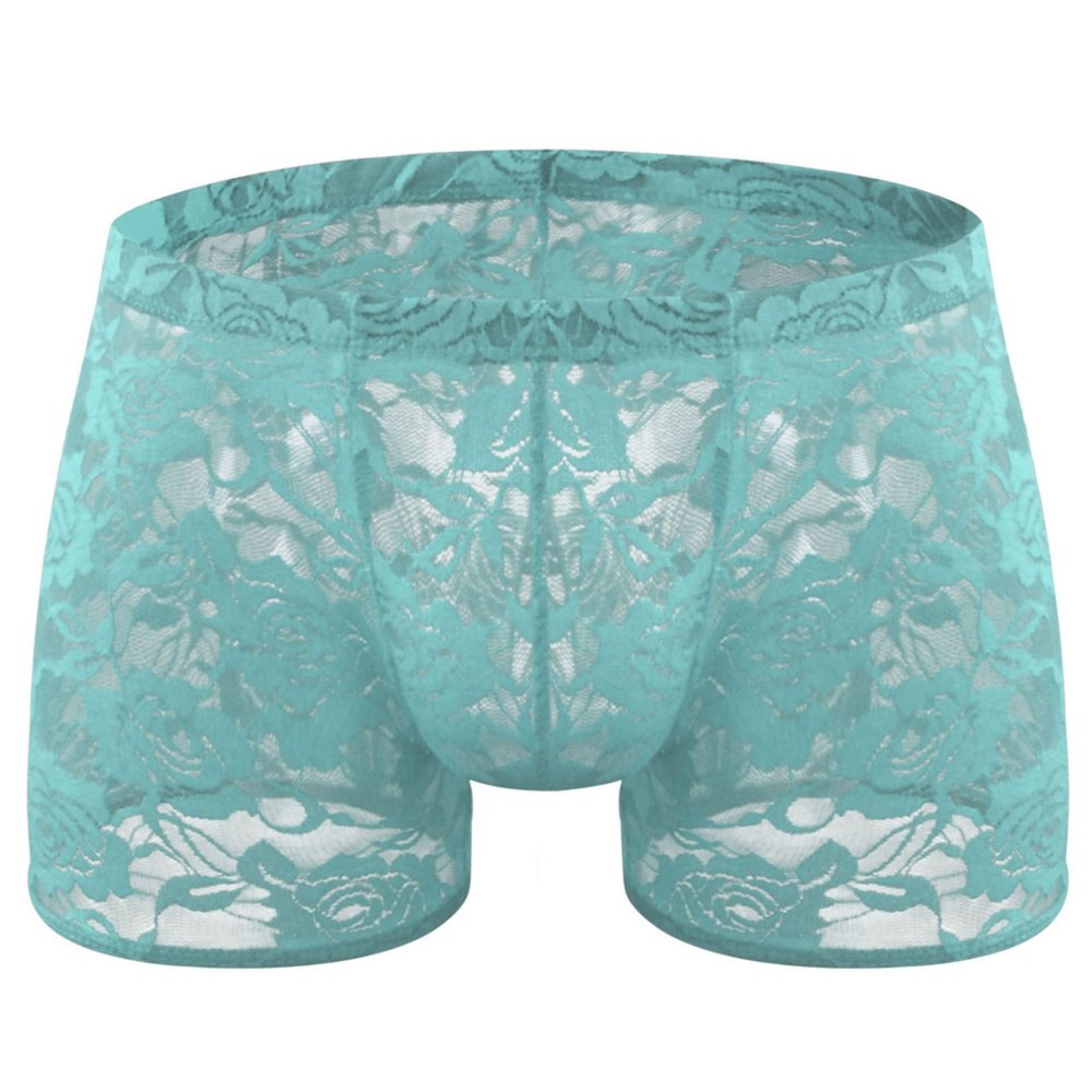 BreakEgg Men's Lace Boxers Underwear Seamless Lace Design with Low Waist Sexy and Comfortable Mens Under Panties (Sky Blue,One Size)