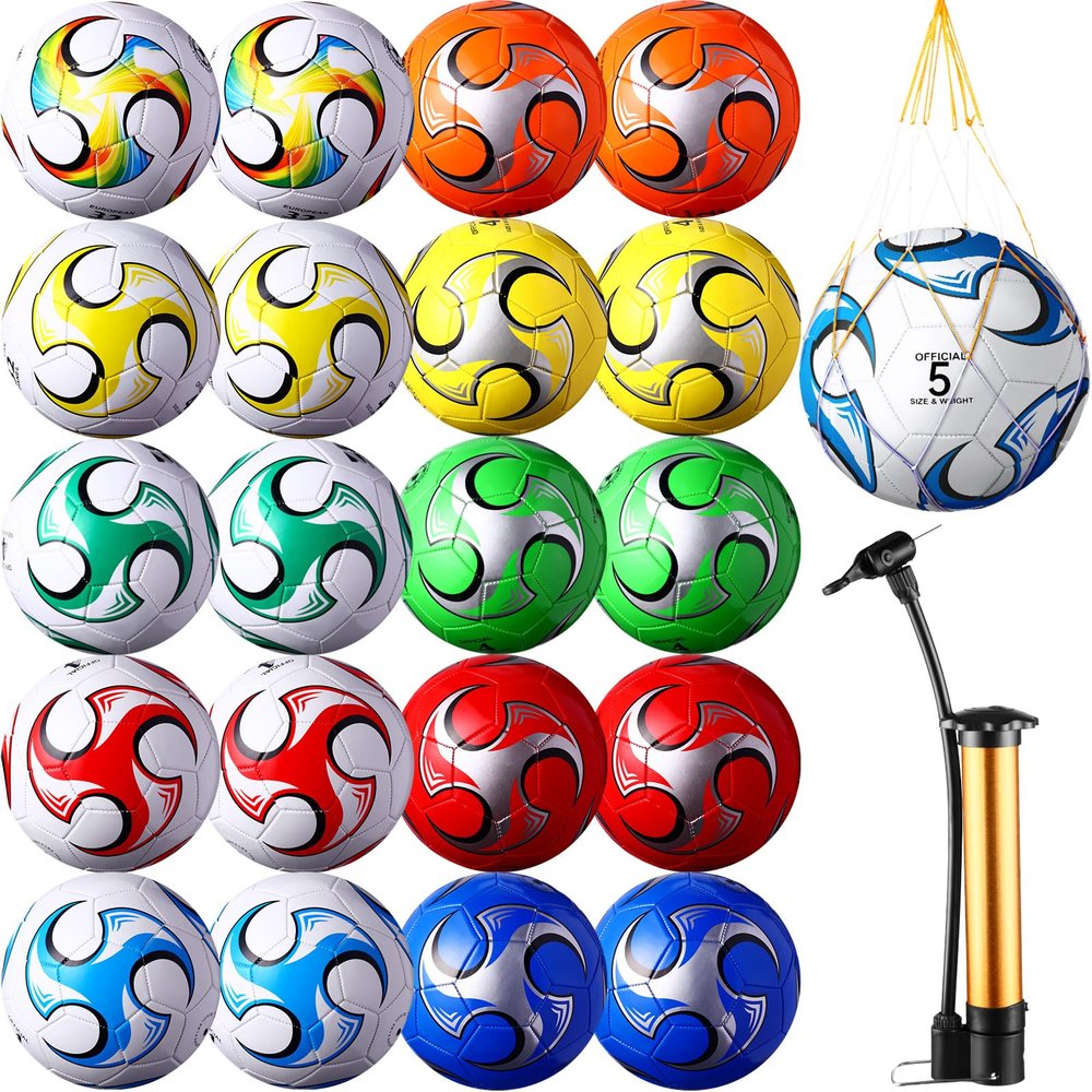 Lunmon 20 Pcs Soccer Balls Bulk with Pump and Net Bag Sport Ball Size 4/5 Outdoor Deflated Soccer Ball for Youth Adult Training Practice Game Match Sports Birthday Gift Party(Size 5)
