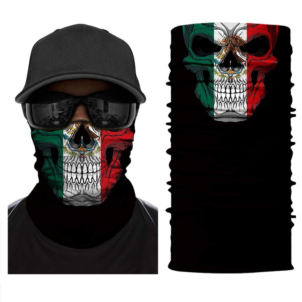 Magic Neck Gaiter Headwear Bandana Head Wrap Face Scarf Warmer Balaclava Headband for Women Men (Skull-White)