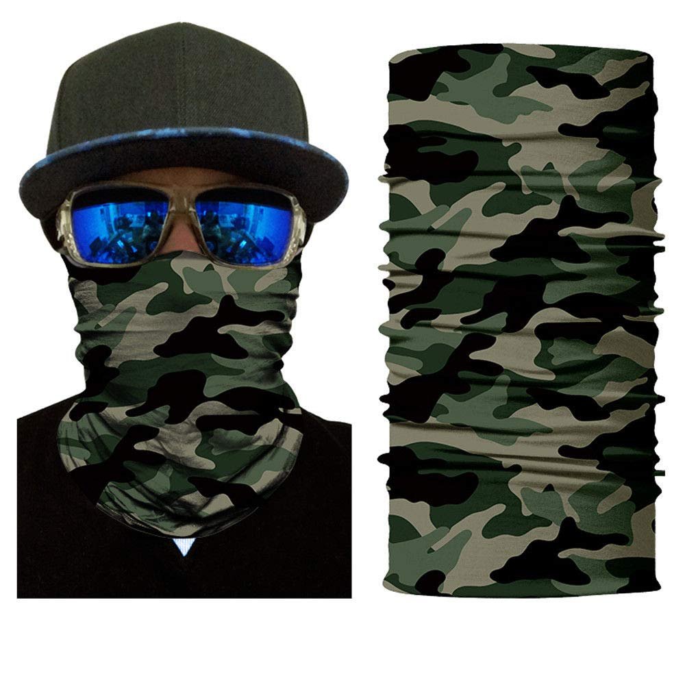 Magic Neck Gaiter Headwear Bandana Head Wrap Face Scarf Warmer Balaclava Headband for Women Men (Camouflage-Green)