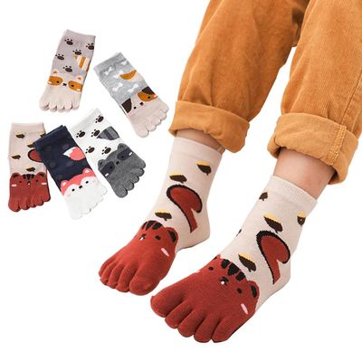 Antcher 5 Pairs Children's Five Finger Cotton Socks Cartoon Animal Toe Socks Boys Girls Breathable Toe Socks 3-12 Years Old (US, Age, 3 Years, 6 Years)