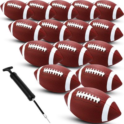 Jerify Composite Leather Footballs, Official Size, 15 Pcs with Pump, Size 9, Black