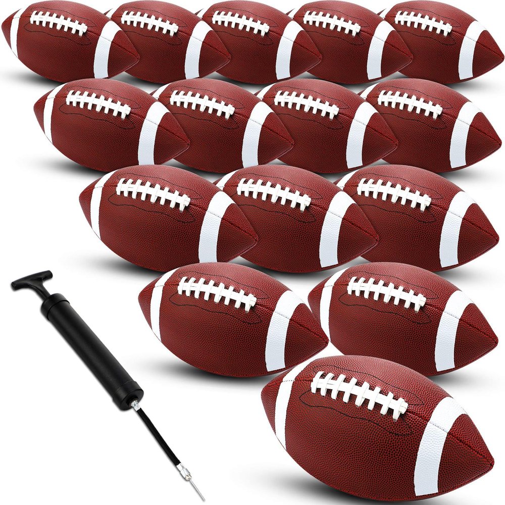 Jerify Composite Leather Footballs, Official Size, 15 Pcs with Pump, Size 9, Black