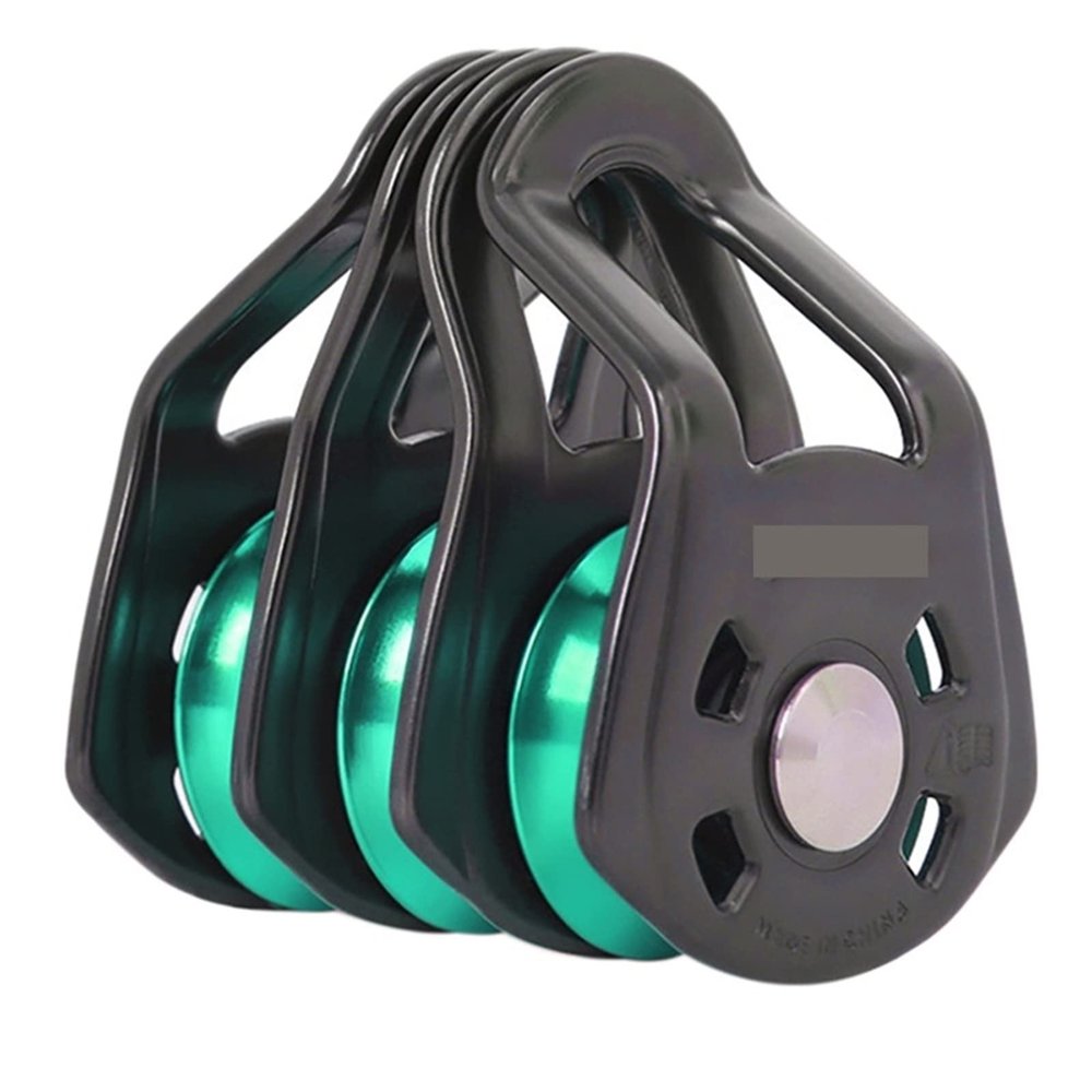 INLIMA Pulley Outdoor Three Pulley Sliding Rope Sling Hoisting Ropeway Transportation Rock Climbing Rescue Pulley Group (Color : Green Gray)