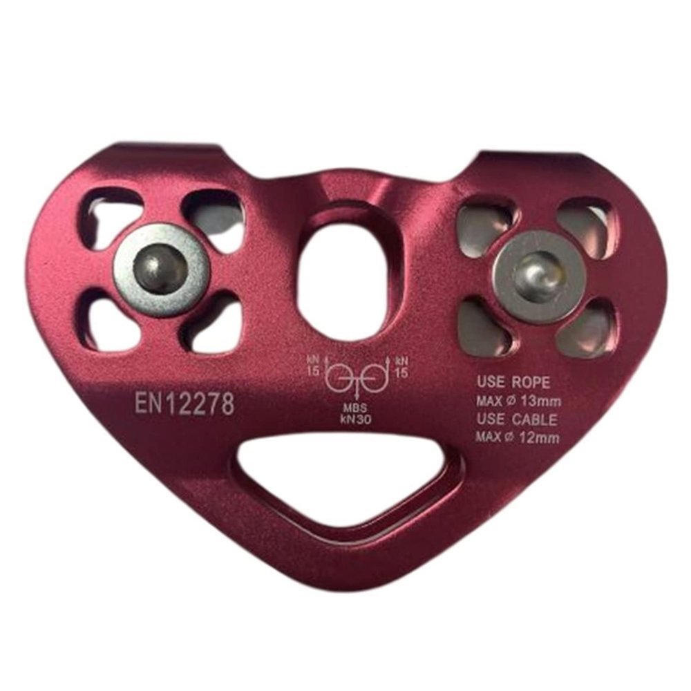 INLIMA Pulley Heart-Shape Climbing Double Pulley Steel Cable Rope Climbing Device High Speed Zipline Trolley Here (Color : Rojo)